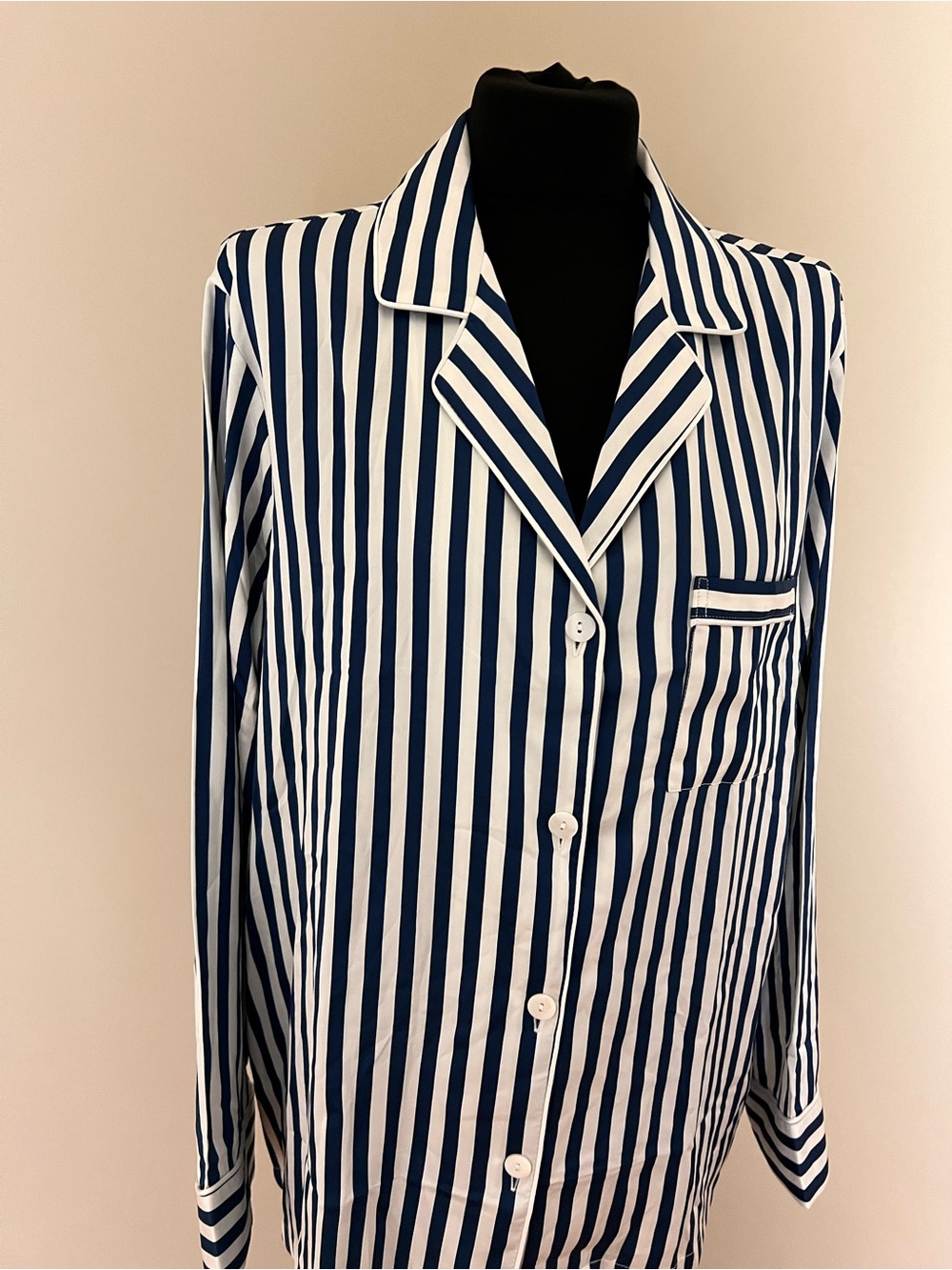 Navy and White Vertical Stripe Button Pajamas NWT